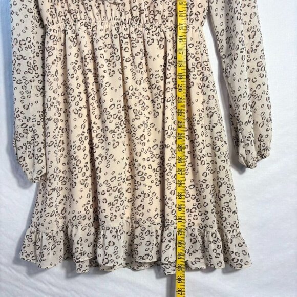 Leopard Print Long-Sleeve Ruffled Dress With Elastic Waist & Flounce Hem - Beige - Picture 4 of 16
